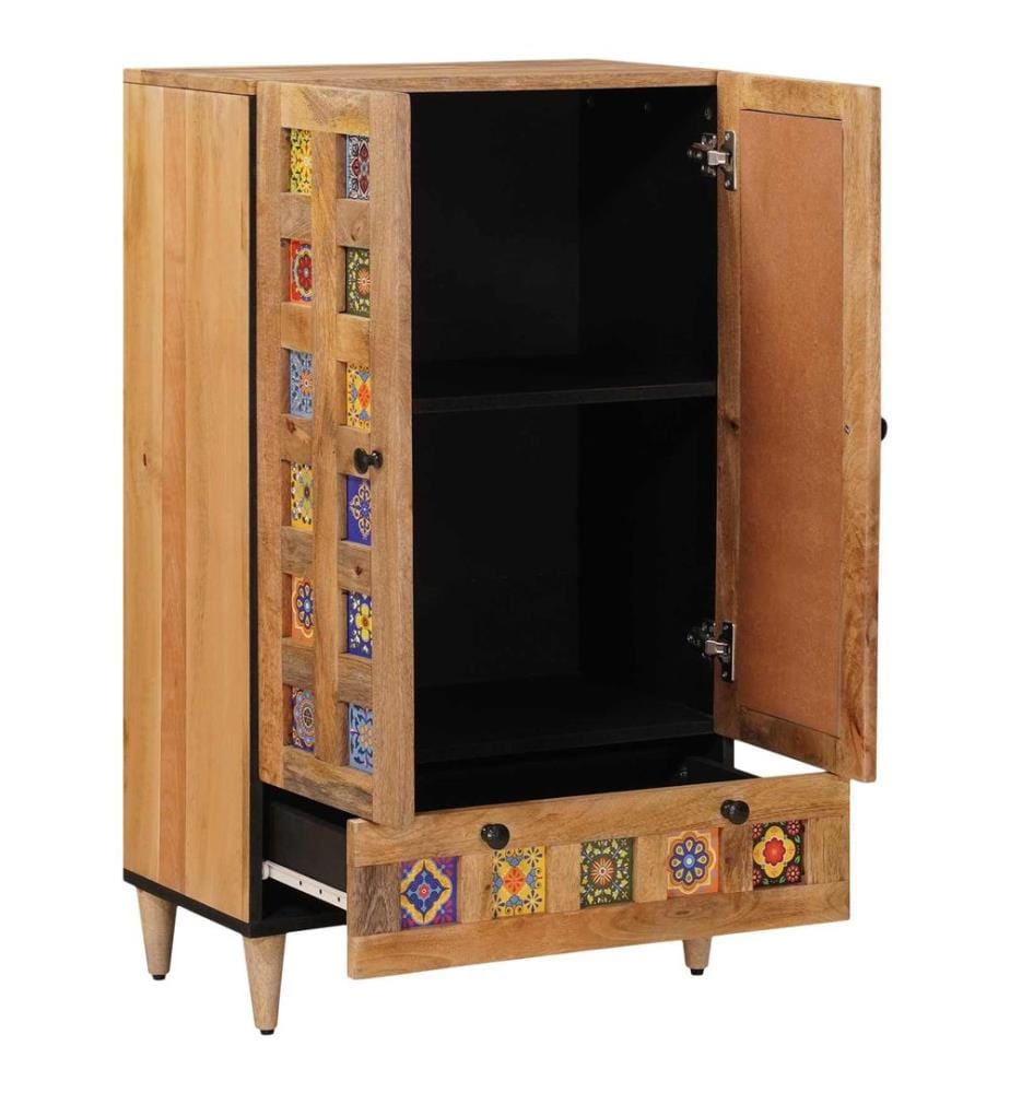 Highboard mit Tür Natur 60 x 33,5 x 100 cm Massivholz Mango