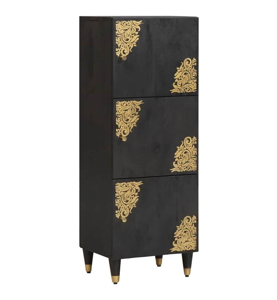 Highboard mit Regal Schwarz 40 x 33 x 110 cm Massivholz Mango