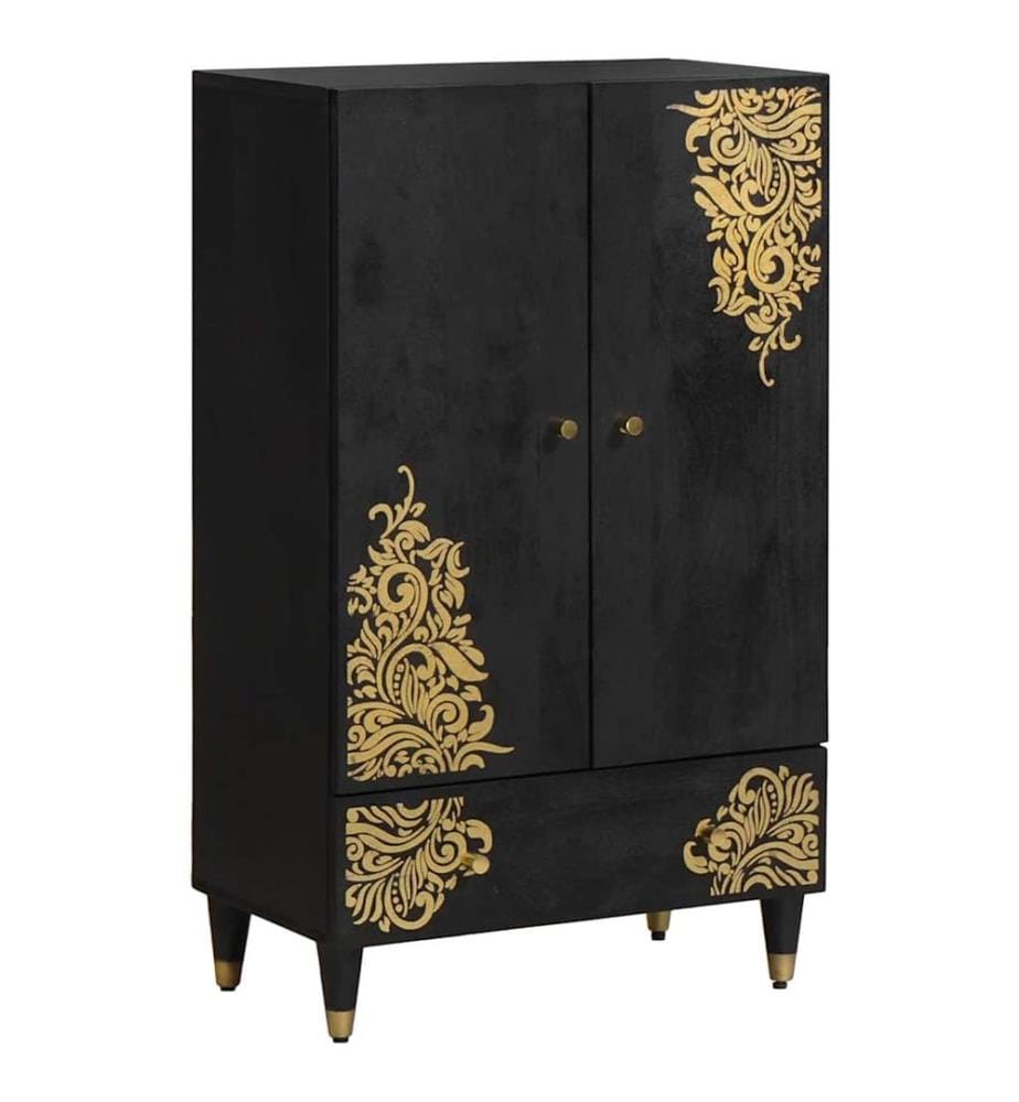 Haut Armoire Noir 60 x 33 x 100 cm Bois de mangue massif