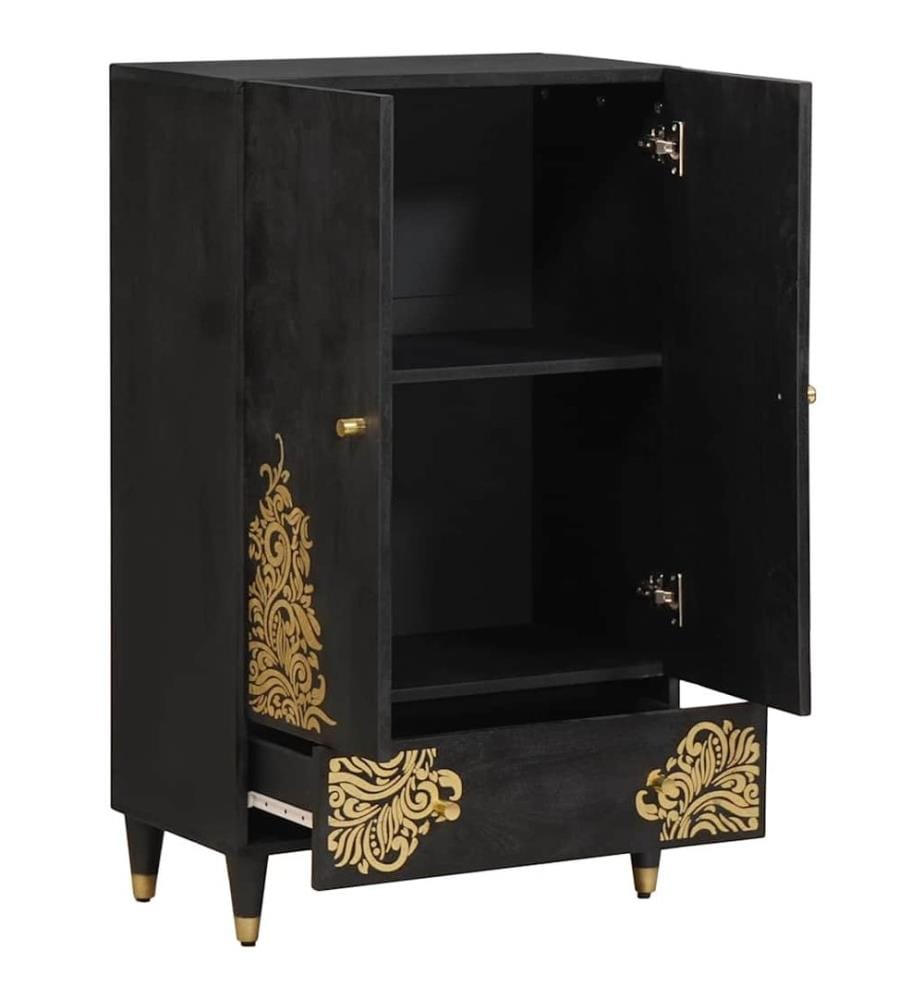 Haut Armoire Noir 60 x 33 x 100 cm Bois de mangue massif