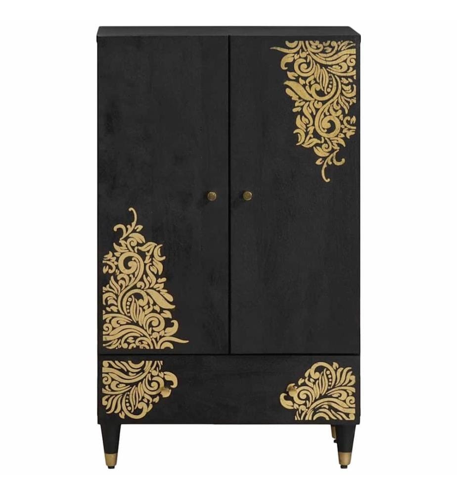Haut Armoire Noir 60 x 33 x 100 cm Bois de mangue massif