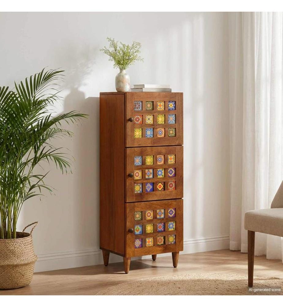 Haut Armoire Noyer 40 x 33 x 110 cm Bois de mangue massif