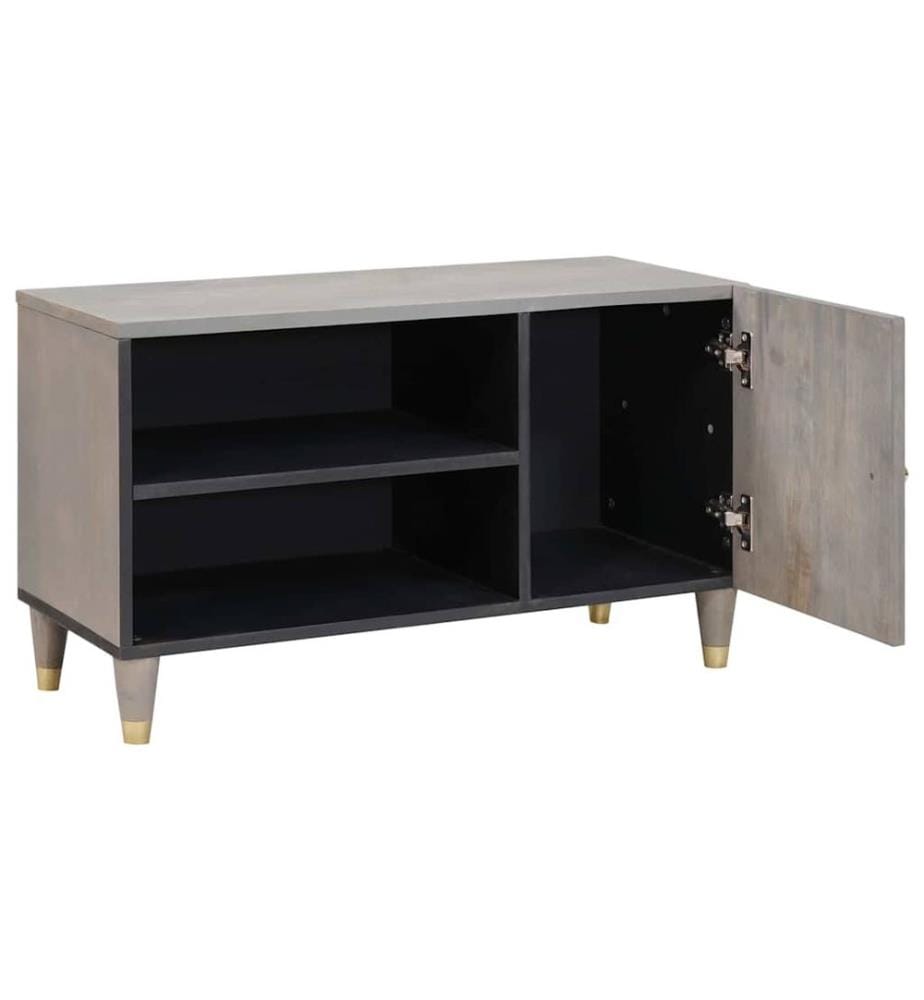 Meuble TV avec porte Gris 80 x 33 x 46 cm Bois de mangue massif