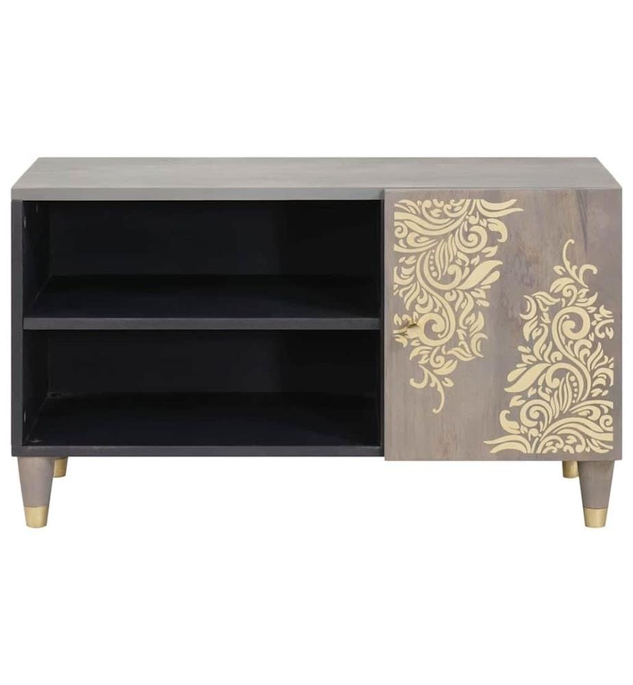Meuble TV avec porte Gris 80 x 33 x 46 cm Bois de mangue massif