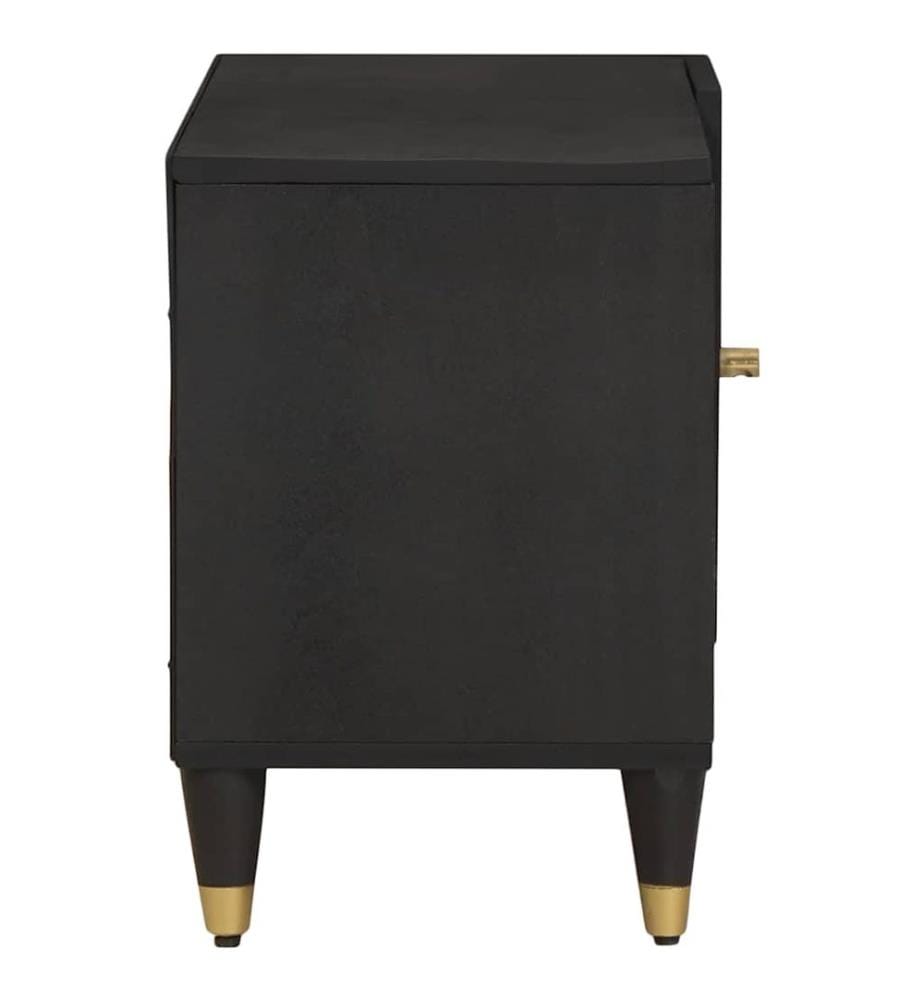 Meuble TV avec porte Noir 80 x 33 x 46 cm Bois de mangue massif