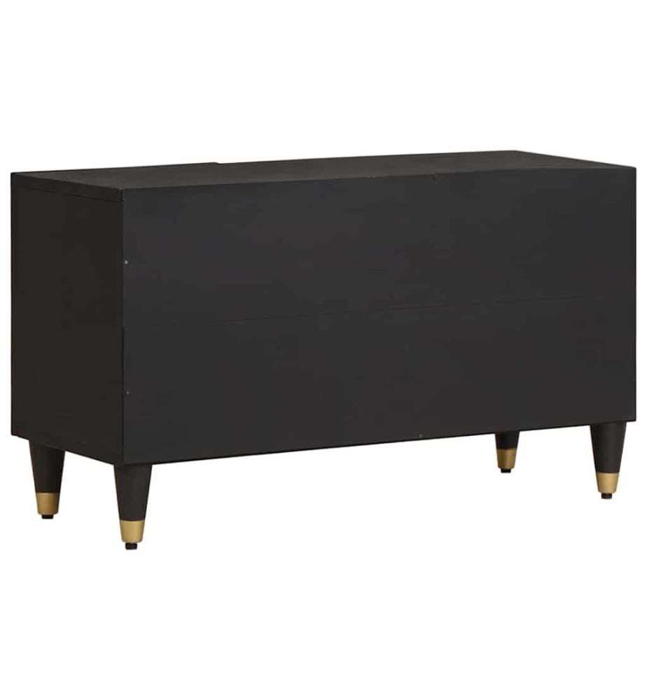 Meuble TV avec porte Noir 80 x 33 x 46 cm Bois de mangue massif