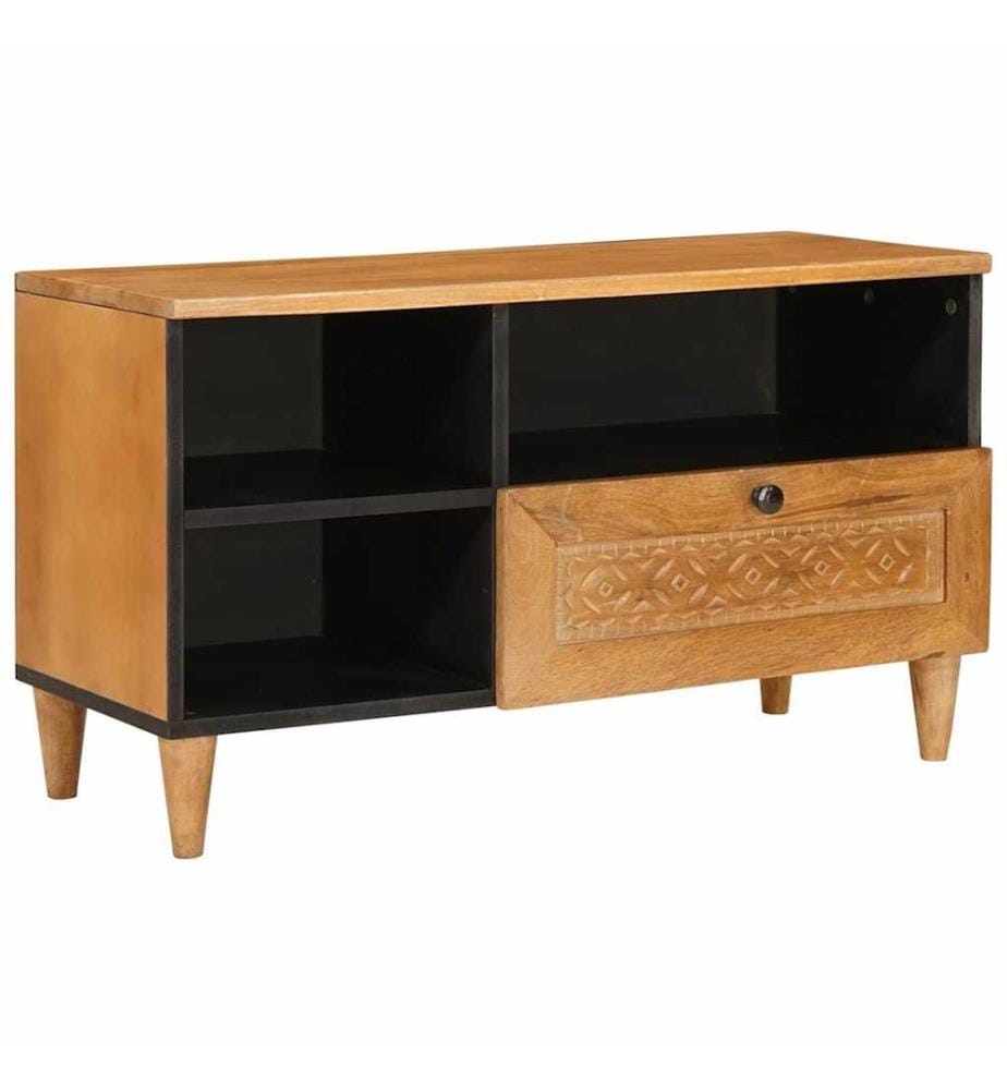 Meuble TV avec tiroir 80 x 33 x 46 cm Bois de mangue massif