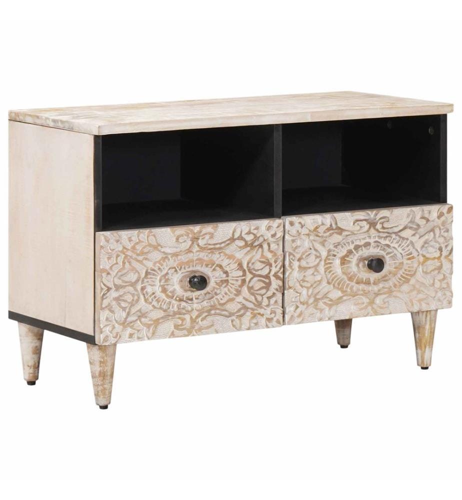 TV-Schränk mit Speicher Weiss 70 x 33,5 x 46 cm Massivholz Mango
