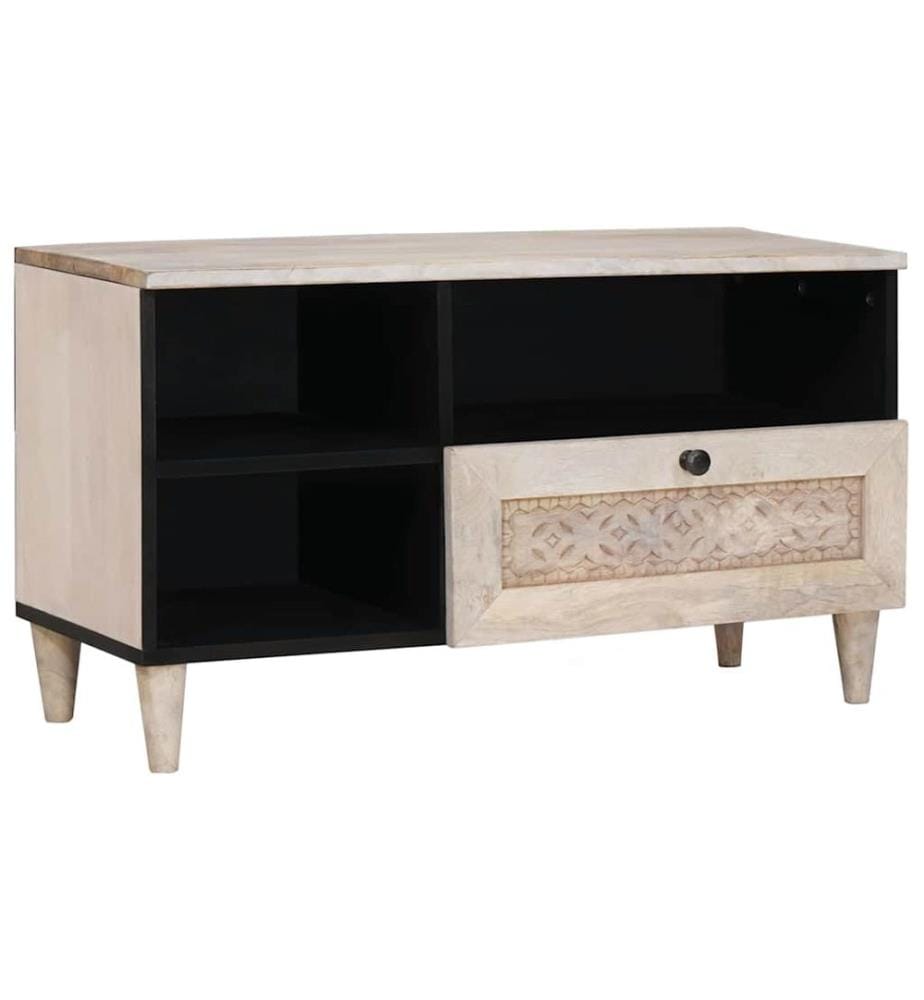 TV-Schränk Bleached White 80 x 33 x 46 cm Massivholz Mango