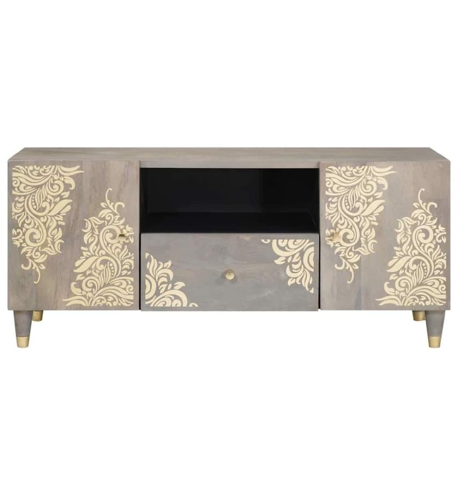 Meuble TV Gris 105 x 33 x 46 cm Bois de mangue massif