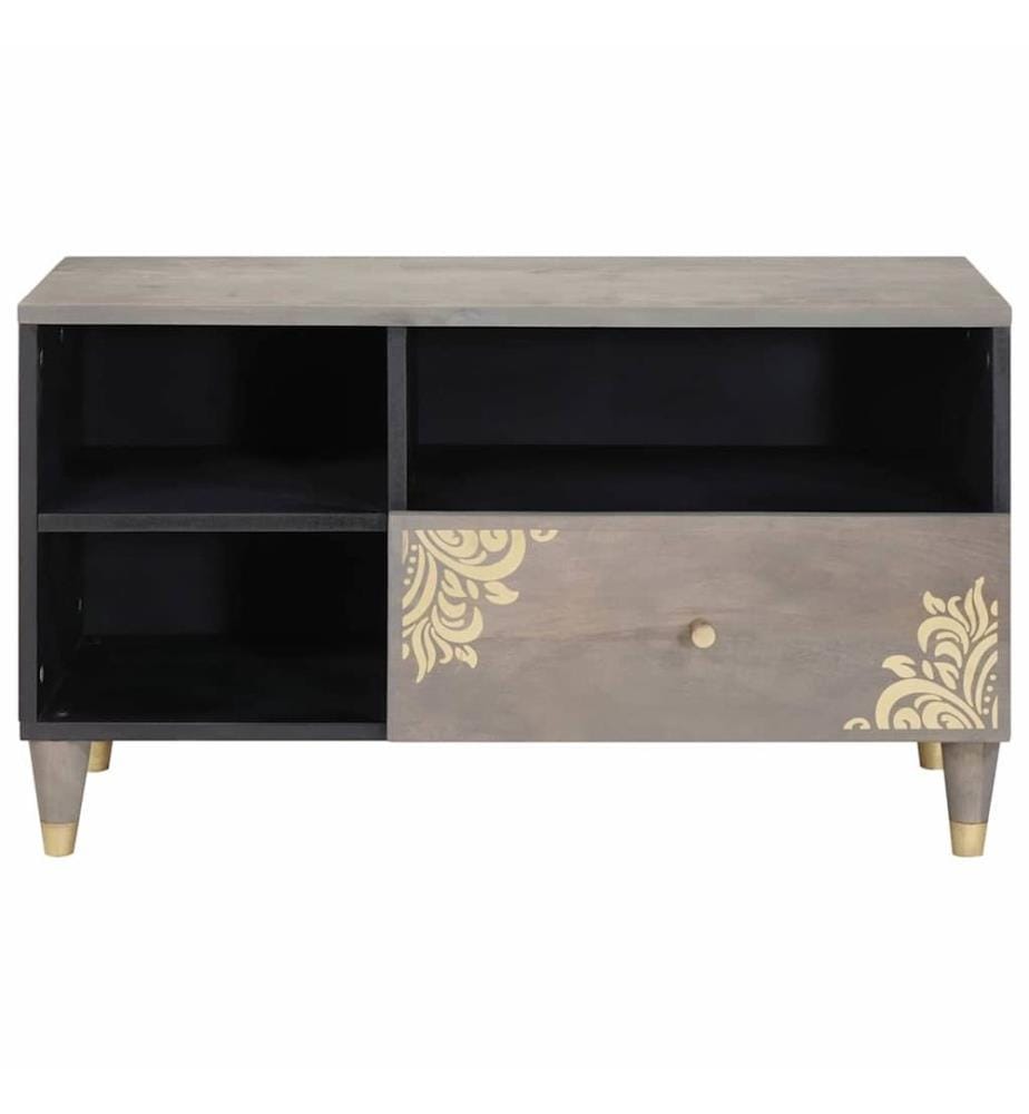 Meuble TV Gris 80 x 33 x 46 cm Bois de mangue massif