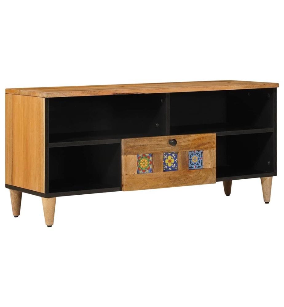 TV-Schränk mit Regal Natur 100 x 33 x 46 cm Massivholz Mango
