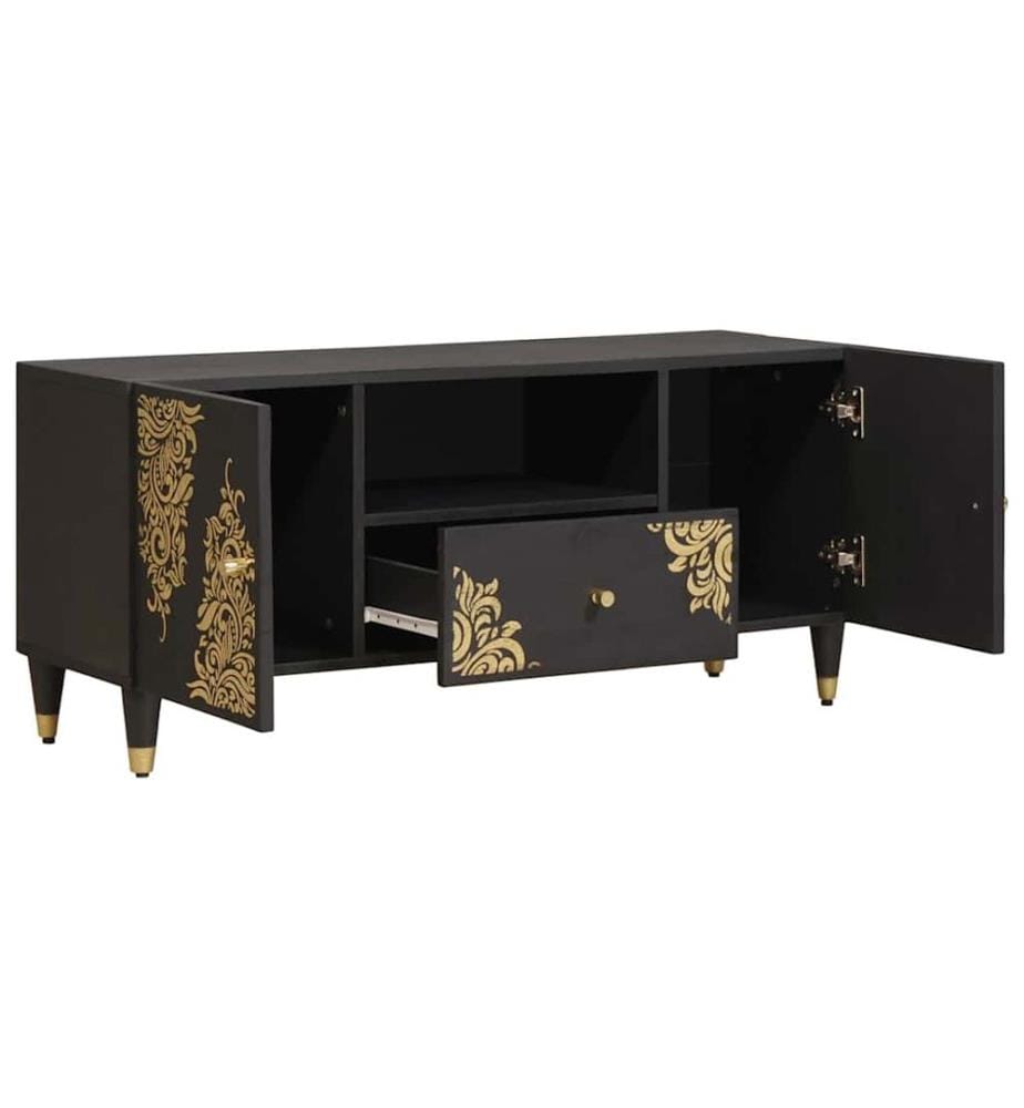TV-Schränk mit Regal Schwarz 105 x 33 x 46 cm Massivholz Mango