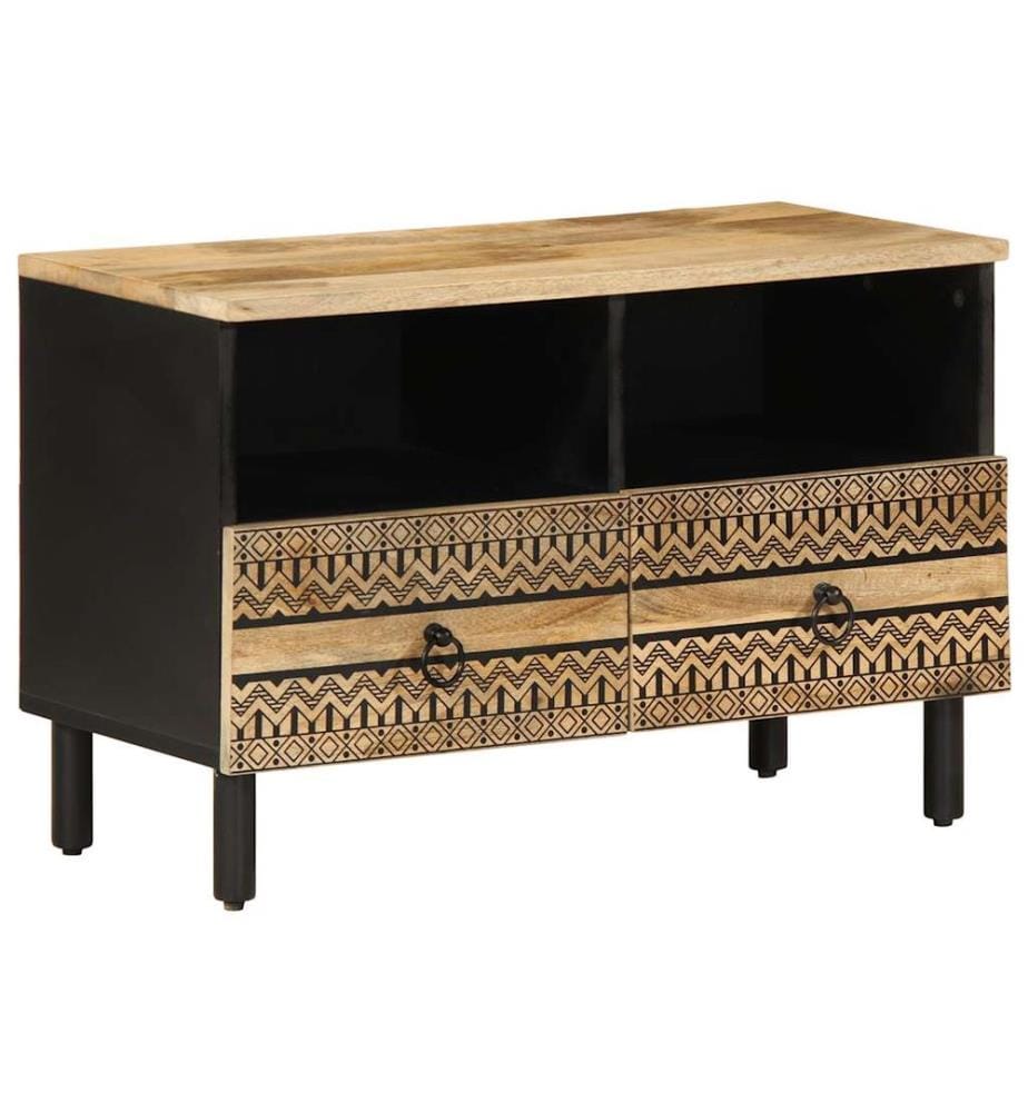 TV-Schrank Schwarz 70x33,5x46 cm Raues Mangoholz