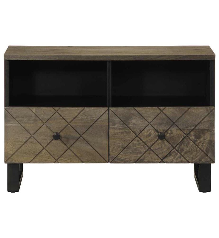 Meuble TV noir 70x33x46 cm bois massif de manguier