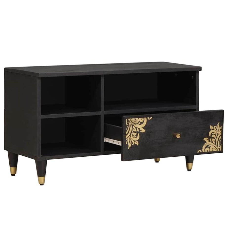 TV-Schränk mit Regal Schwarz 80 x 33 x 46 cm Massivholz Mango
