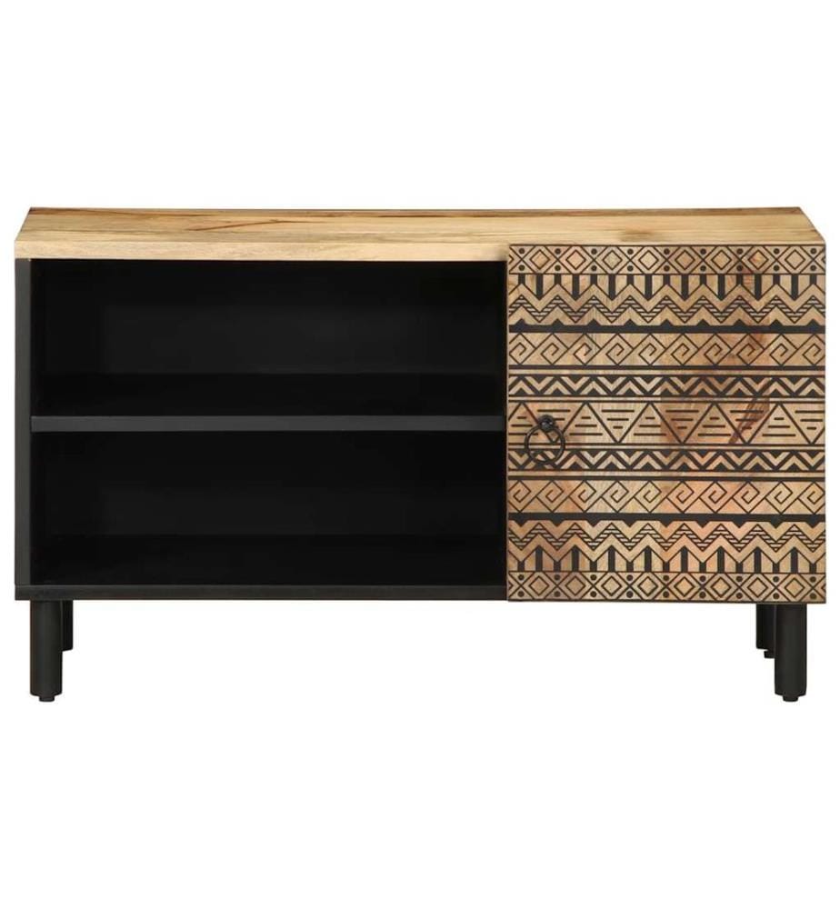 TV-Schrank Schwarz 80x33,5x46 cm Raues Mangoholz