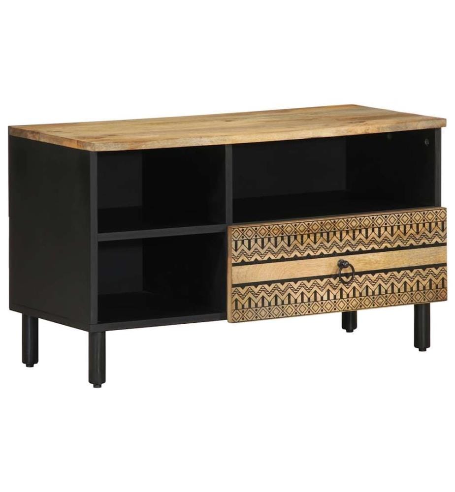 TV-Schrank Schwarz 80x33,5x46 cm Raues Mangoholz