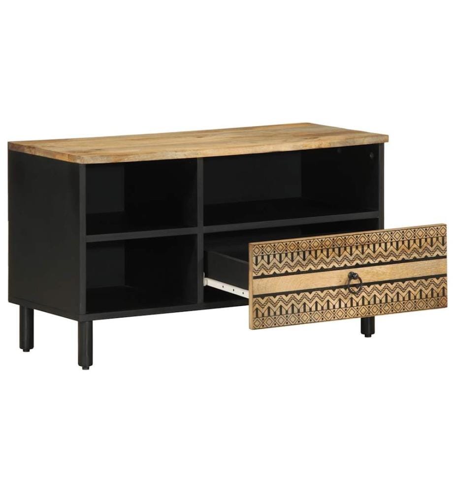 TV-Schrank Schwarz 80x33,5x46 cm Raues Mangoholz