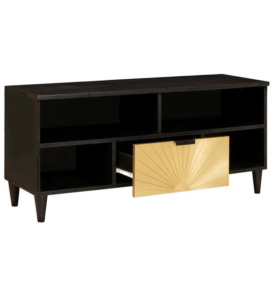 Meuble TV Noir et or 100 x 33 x 46 cm Bois d'ingénierie