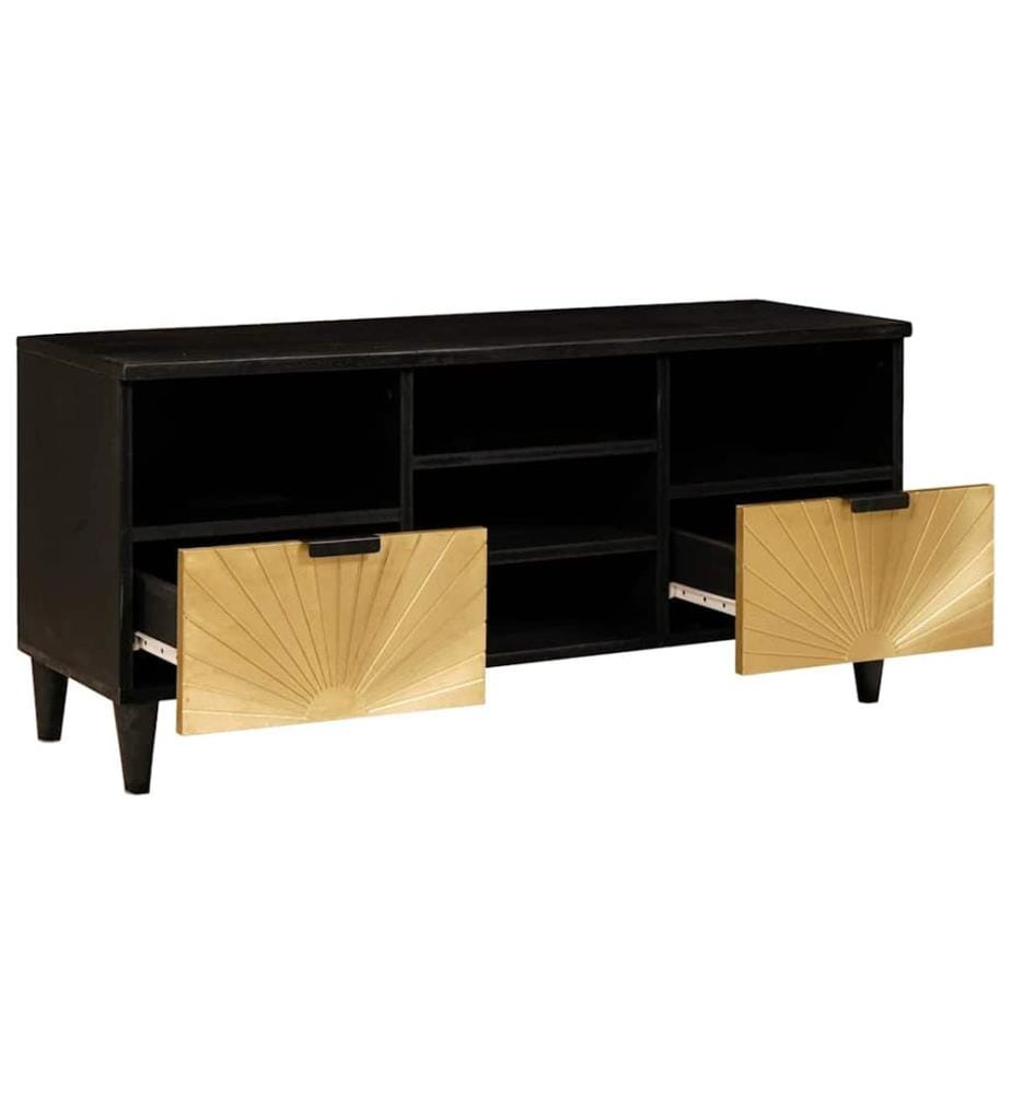 Meuble TV Noir et or 100 x 33 x 46 cm Bois d'ingénierie