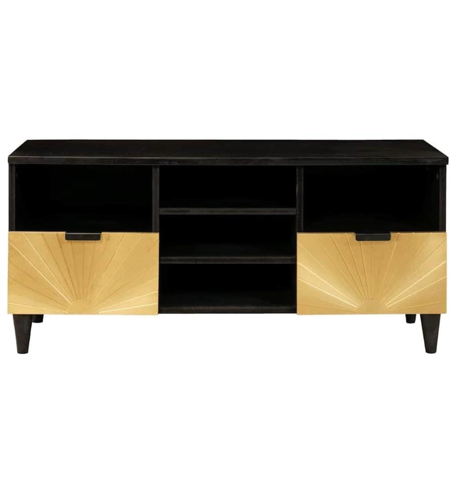 Meuble TV Noir et or 100 x 33 x 46 cm Bois d'ingénierie