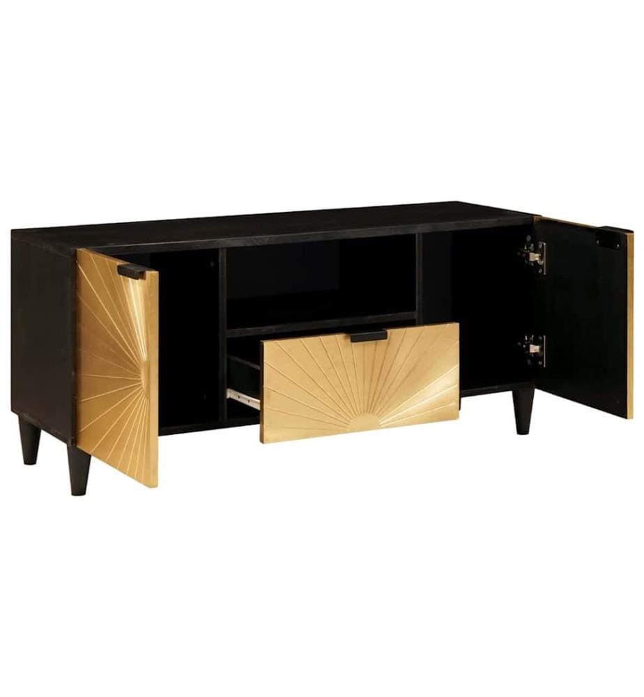 Meuble TV Noir et or 105 x 33 x 46 cm Bois d'ingénierie