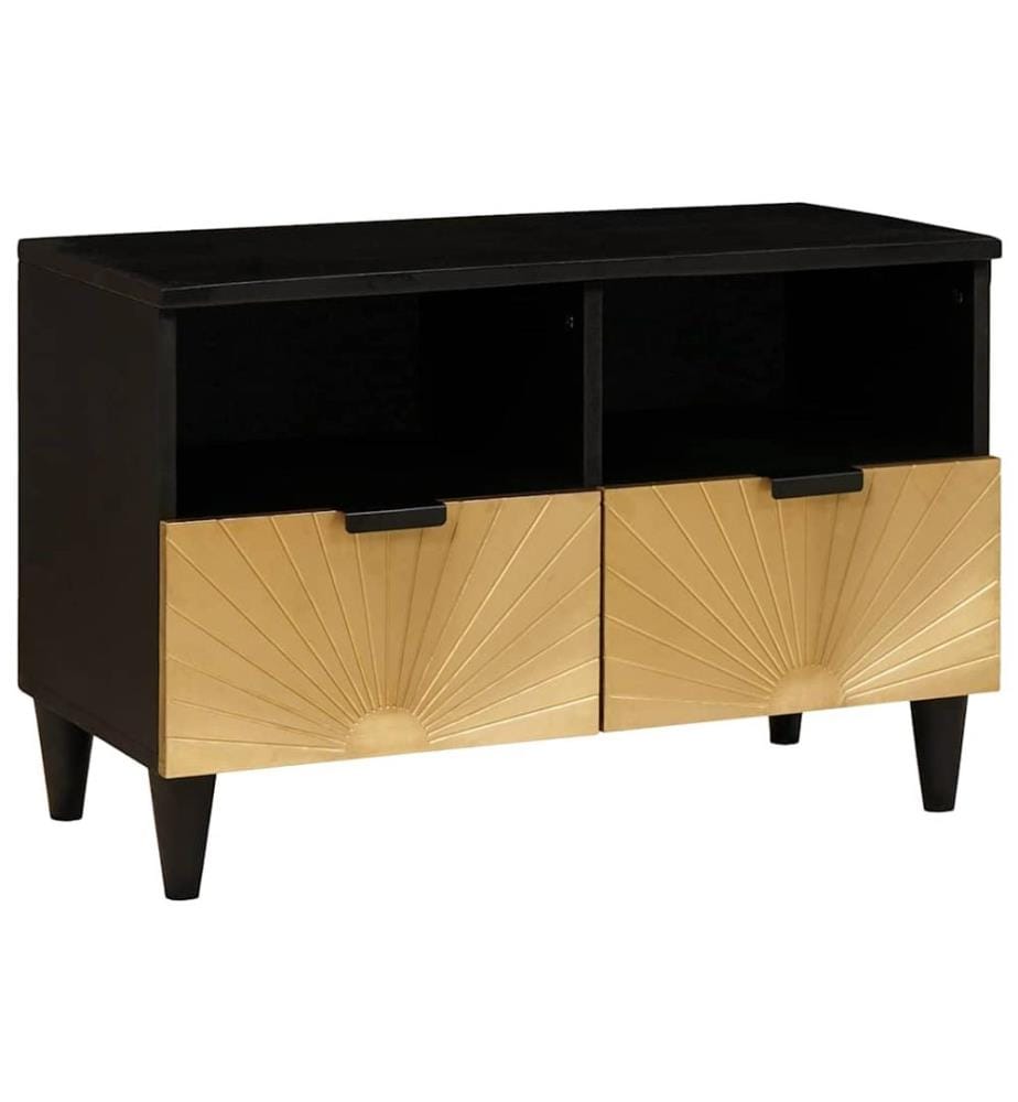 Meuble TV Noir et or 70 x 33 x 46 cm Bois d'ingénierie