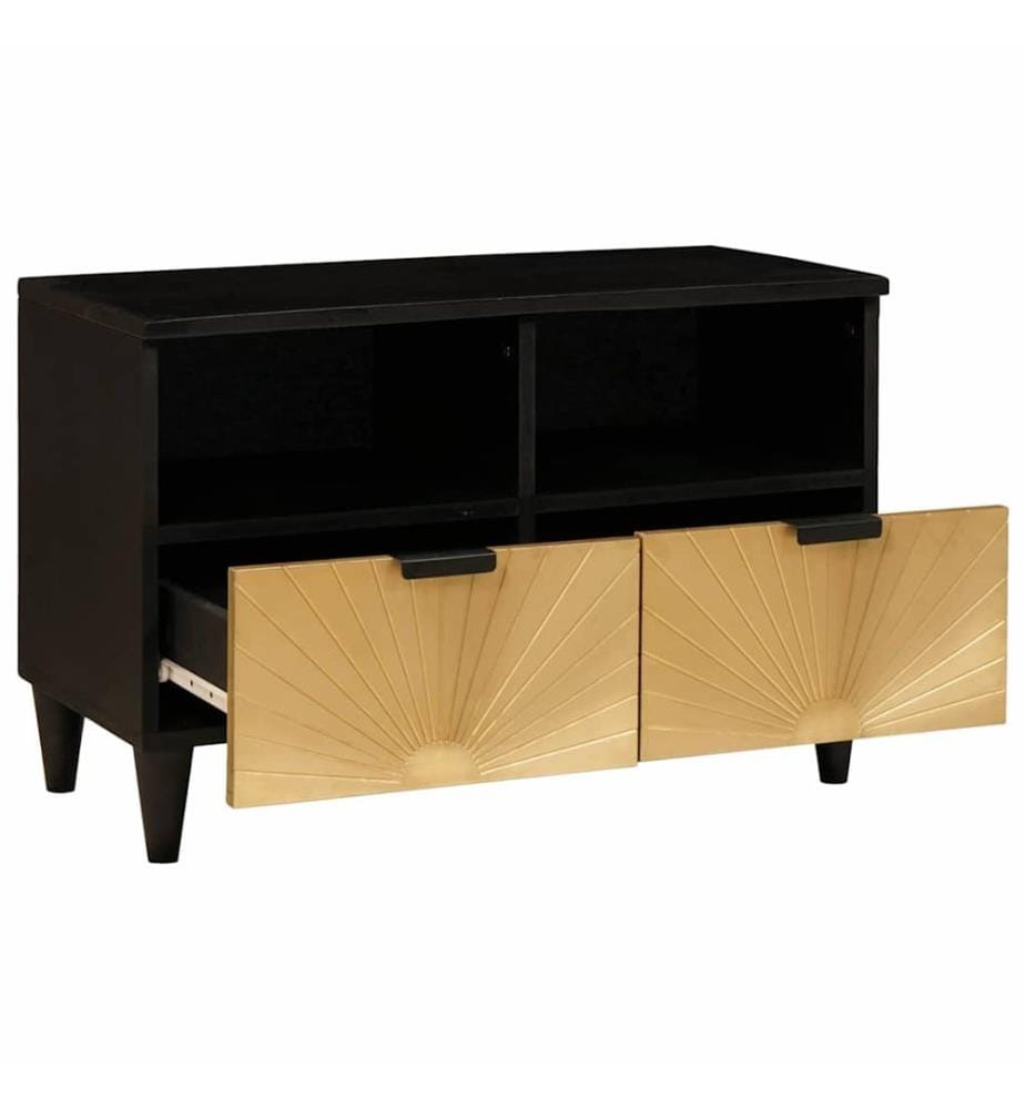 Meuble TV Noir et or 70 x 33 x 46 cm Bois d'ingénierie