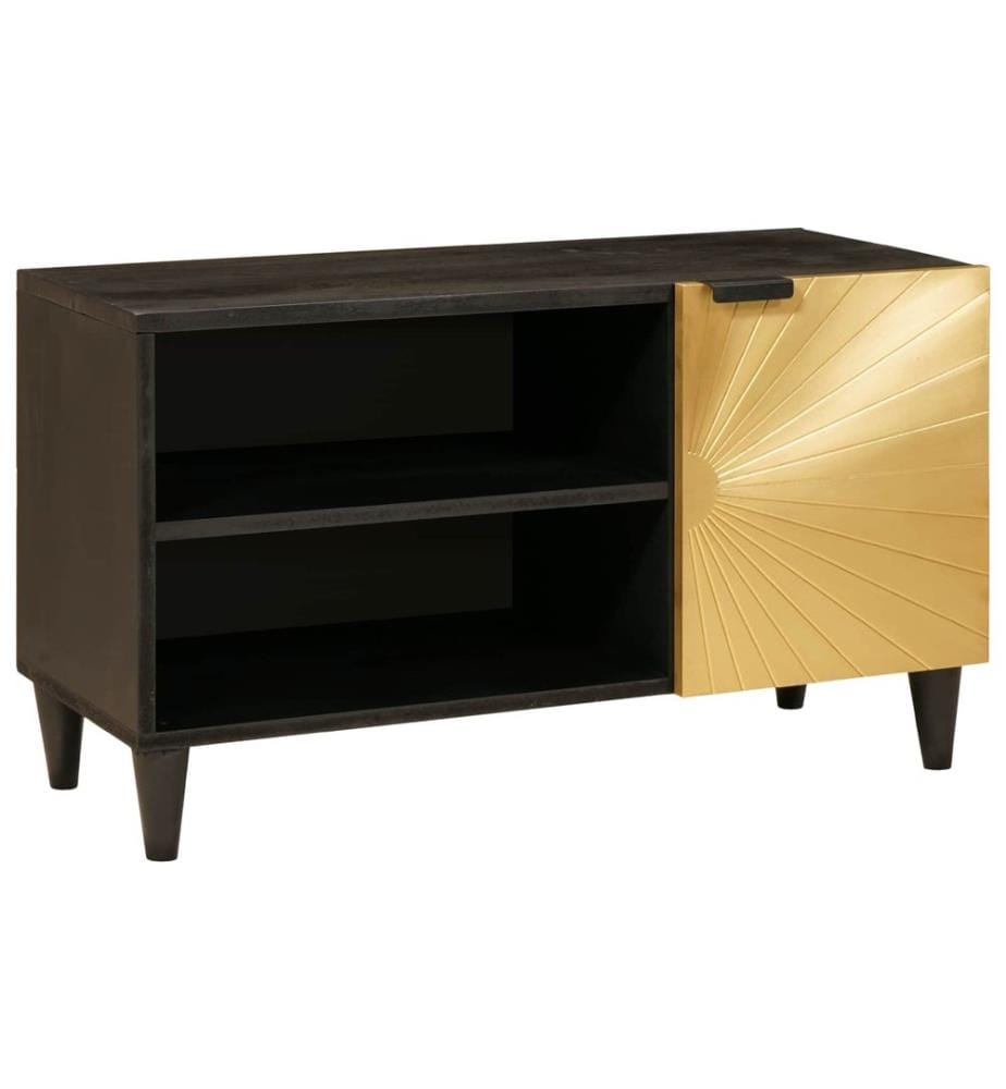 Meuble TV Noir et or 80 x 33 x 46 cm Bois d'ingénierie