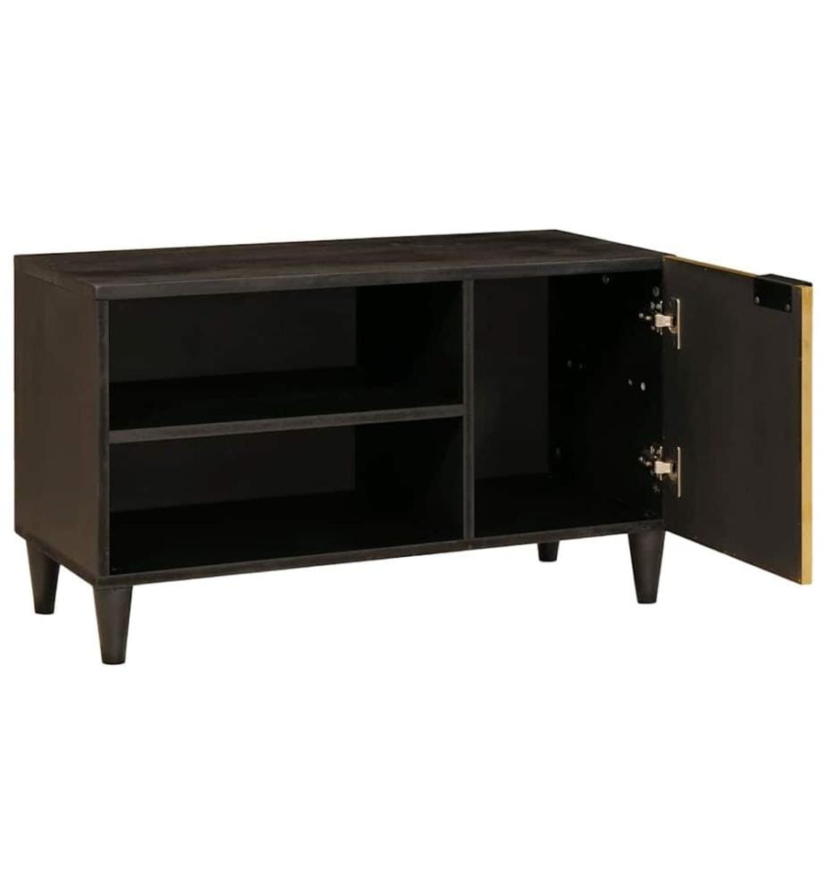 Meuble TV Noir et or 80 x 33 x 46 cm Bois d'ingénierie