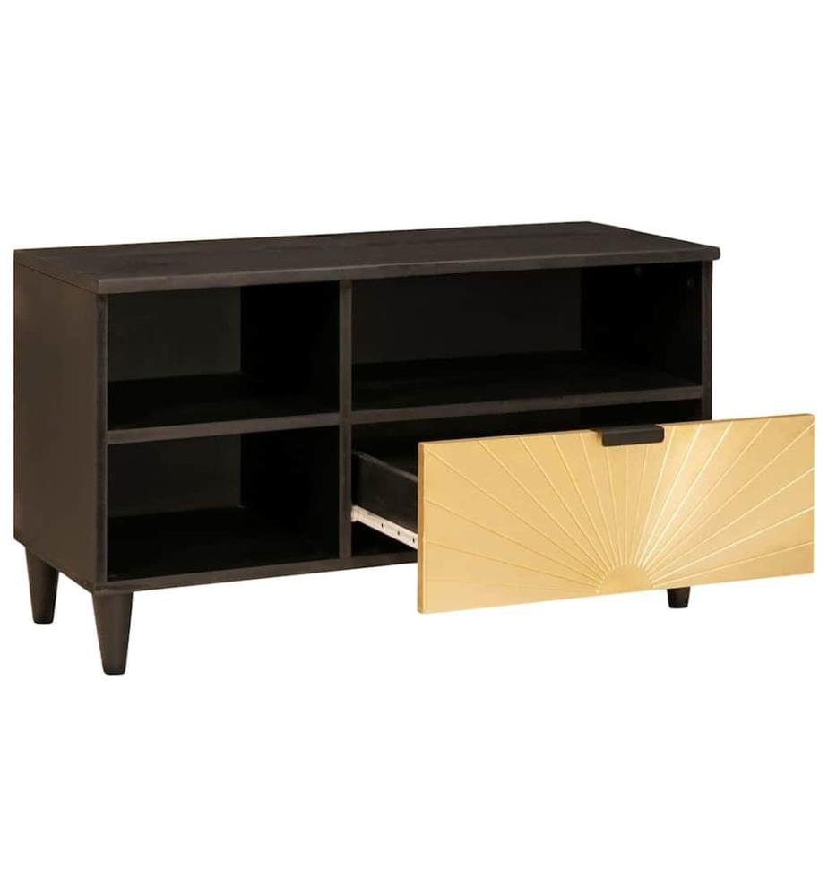 Meuble TV Noir et or 80 x 33 x 46 cm Bois d'ingénierie