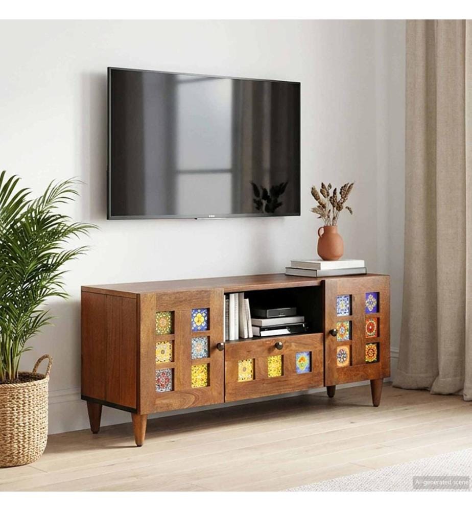 Meuble TV Noyer 105 x 33 x 46 cm Bois de mangue massif