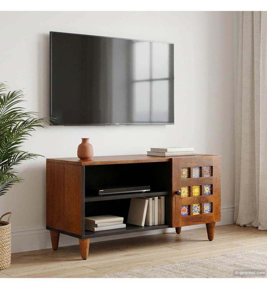 Meuble TV Noyer 80 x 33 x 46 cm Bois de mangue massif