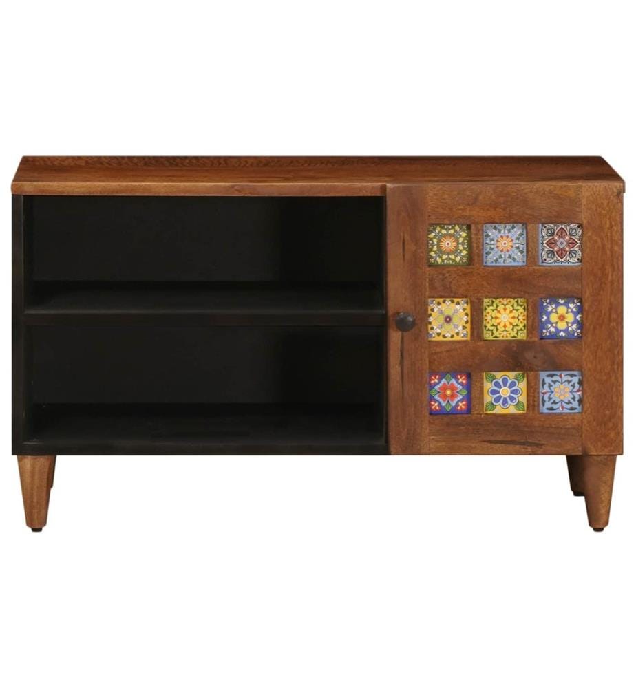 Meuble TV Noyer 80 x 33 x 46 cm Bois de mangue massif