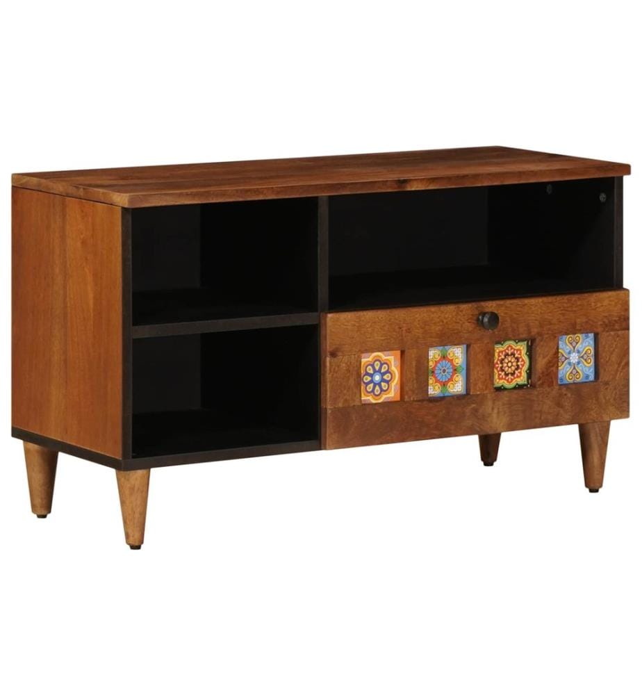 Meuble TV Noyer 80 x 33 x 46 cm Bois de mangue massif