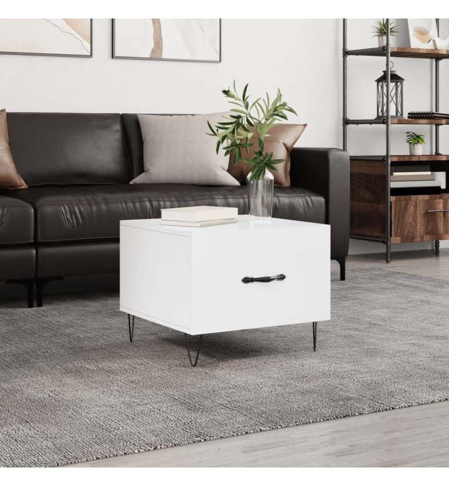 Table basse blanc brillant 50x50x40 cm bois d'ingénierie