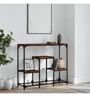 Table console chêne fumé 89,5x28x76 cm bois d'ingénierie