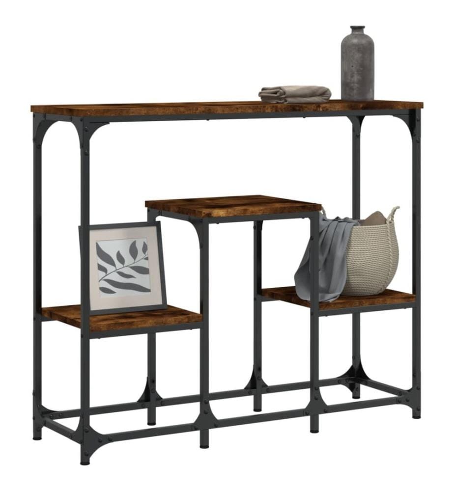Table console chêne fumé 89,5x28x76 cm bois d'ingénierie