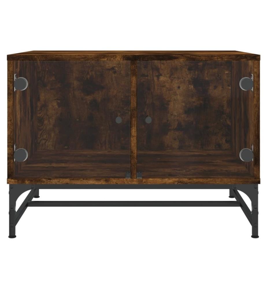 Table basse avec portes en verre chêne fumé 68,5x50x50 cm