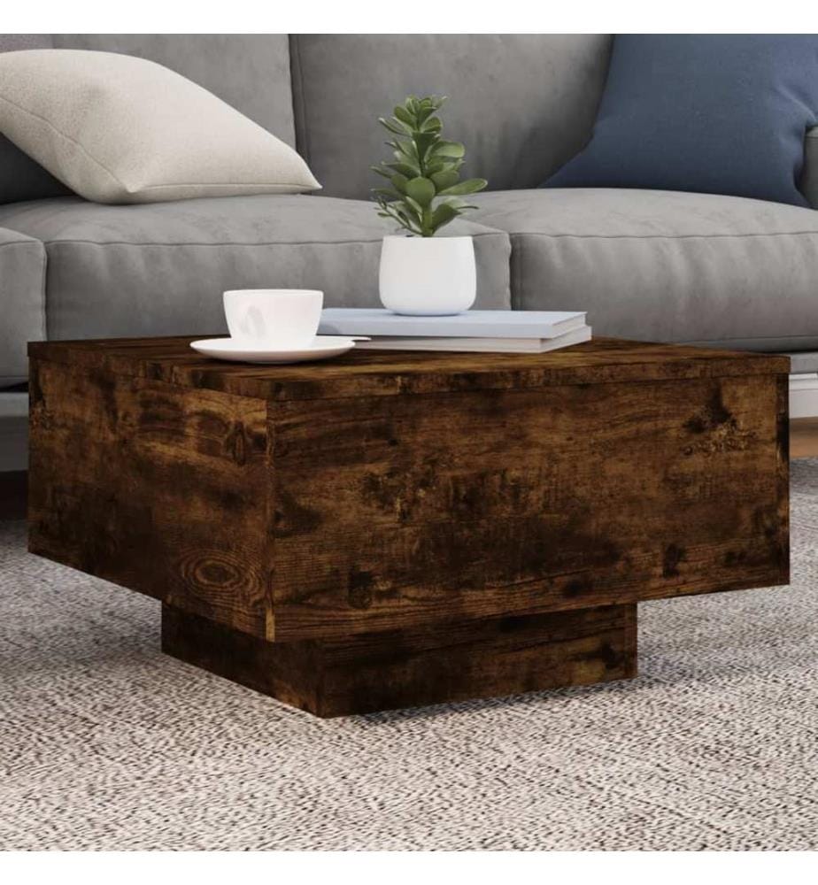 Table basse avec lumières LED chêne fumé 55x55x31 cm