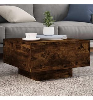 Table basse avec lumières LED chêne fumé 55x55x31 cm