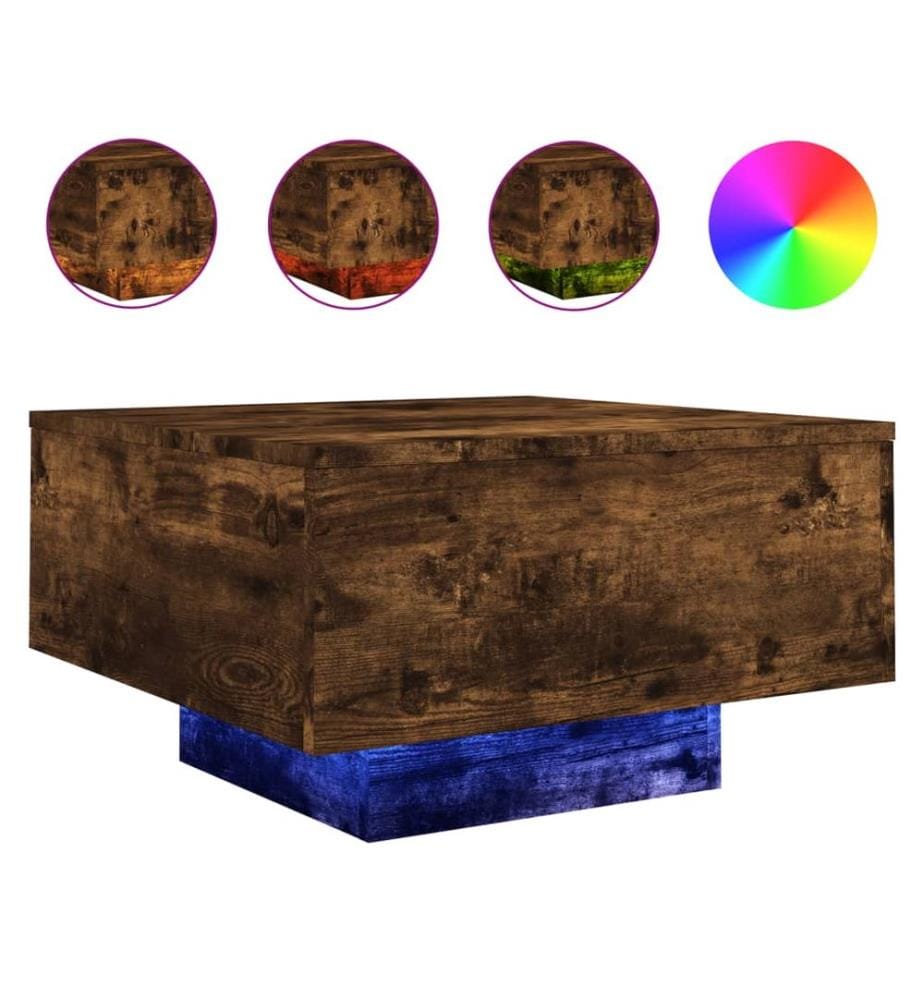 Table basse avec lumières LED chêne fumé 55x55x31 cm