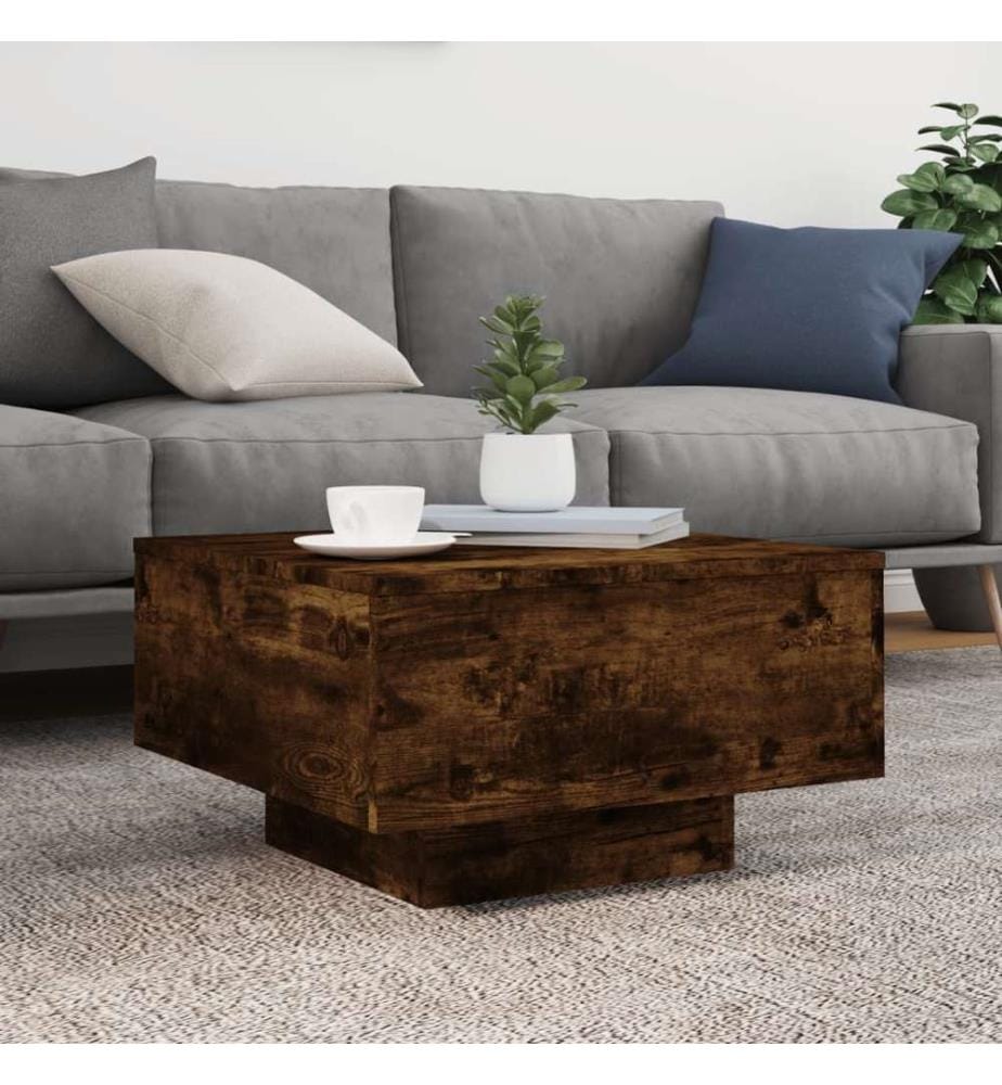 Table basse avec lumières LED chêne fumé 55x55x31 cm