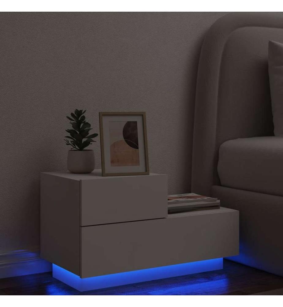 Nachttisch mit LED-Leuchten Weiss 70x36x40,5 cm