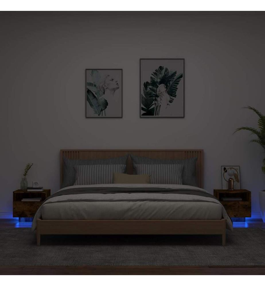 Nachttische mit LED-Leuchten 2 Stk. Räuchereiche 40x39x37 cm