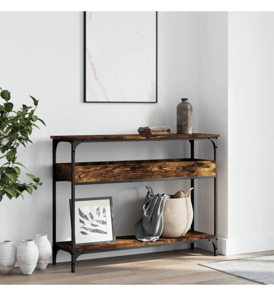 Table console avec étagère chêne fumé 100x29x75 cm