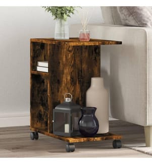 Table d'appoint avec roues chêne fumé bois d'ingénierie