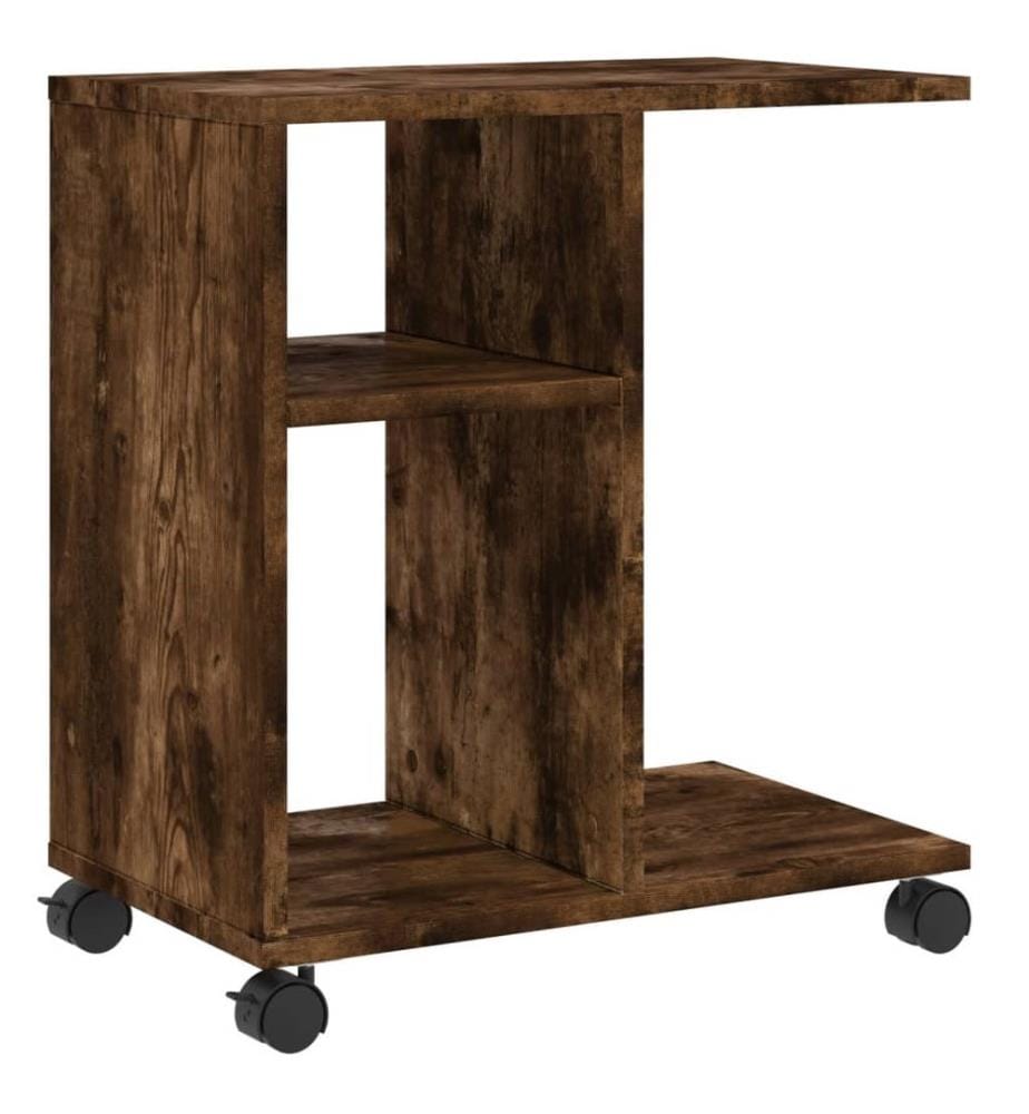Table d'appoint avec roues chêne fumé bois d'ingénierie