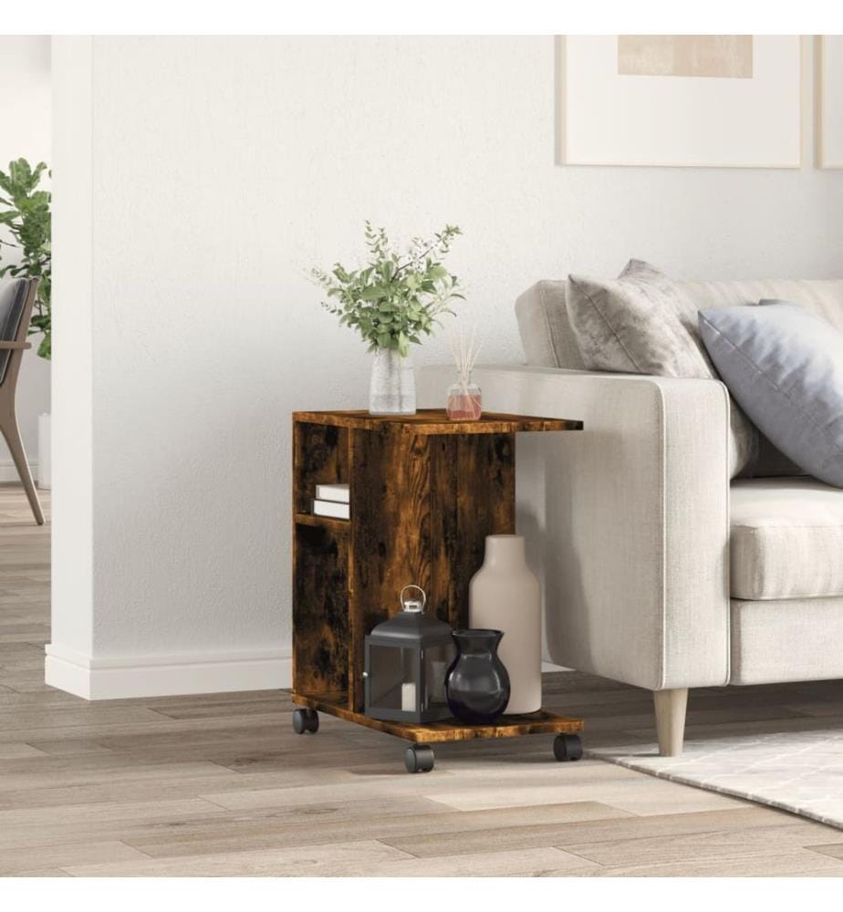 Table d'appoint avec roues chêne fumé bois d'ingénierie